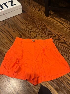 Zara Women’s Bright Orange Casual Shorts high waist